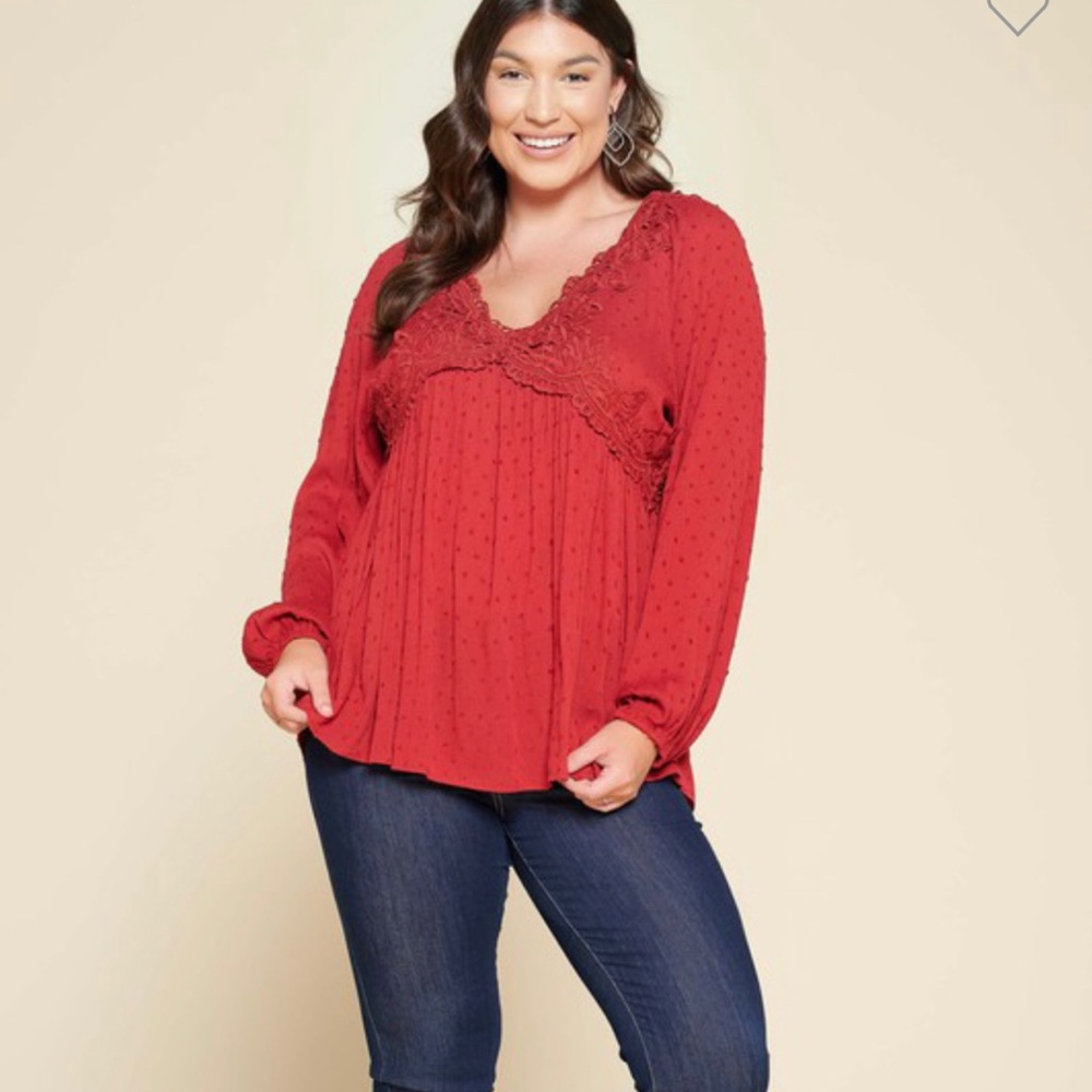 NWT RED V LACED NECK TOP